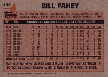 Bill Fahey  baseball card collectible - Main Image 2