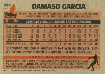 Damaso Garcia  baseball card collectible - Main Image 2