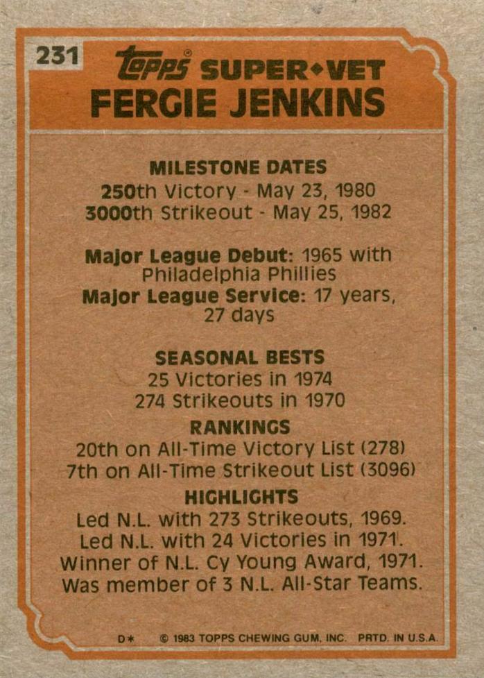 Fergie Jenkins  baseball card collectible - Main Image 2