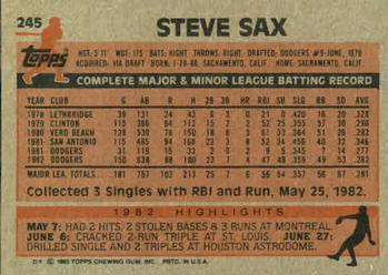 Steve Sax  baseball card collectible - Main Image 2