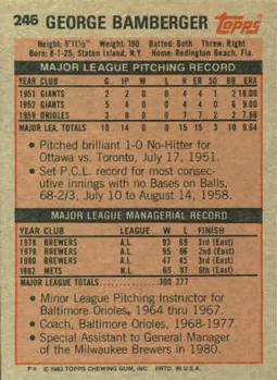 George Bamberger  baseball card collectible - Main Image 2