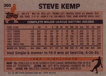 Steve Kemp  baseball card collectible - Main Image 2