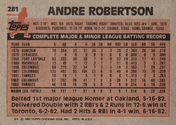 Andre Robertson  baseball card collectible - Main Image 2