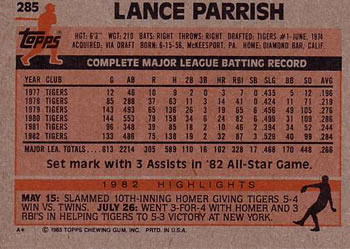 Lance Parrish  baseball card collectible - Main Image 2