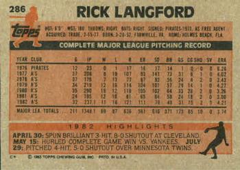 Rick Langford  baseball card collectible - Main Image 2