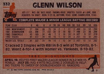 Glenn Wilson  baseball card collectible - Main Image 2