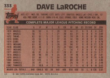 Dave LaRoche  baseball card collectible - Main Image 2