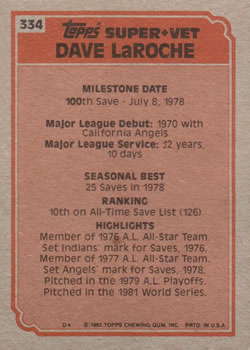 Dave LaRoche  baseball card collectible - Main Image 2