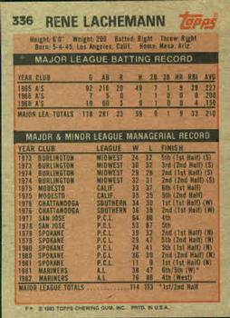 Rene Lachemann  baseball card collectible - Main Image 2