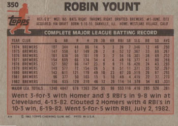 Robin Yount  baseball card collectible - Main Image 2
