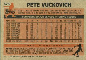 Pete Vuckovich  baseball card collectible - Main Image 2