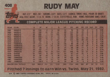 Rudy May  baseball card collectible - Main Image 2