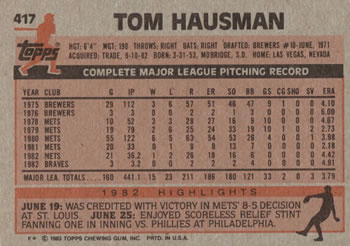 Tom Hausman  baseball card collectible - Main Image 2