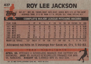 Roy Lee Jackson  baseball card collectible - Main Image 2