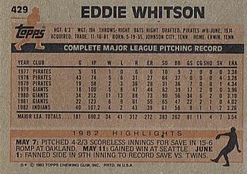 Eddie Whitson  baseball card collectible - Main Image 2
