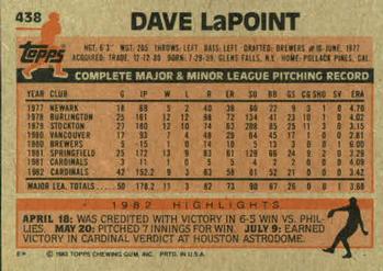 Dave LaPoint  baseball card collectible - Main Image 2