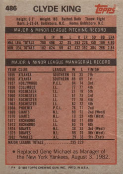 Clyde King  baseball card collectible - Main Image 2