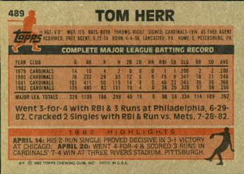 Tom Herr  baseball card collectible - Main Image 2