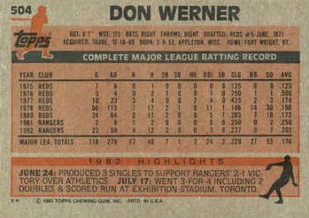 Don Werner  baseball card collectible - Main Image 2