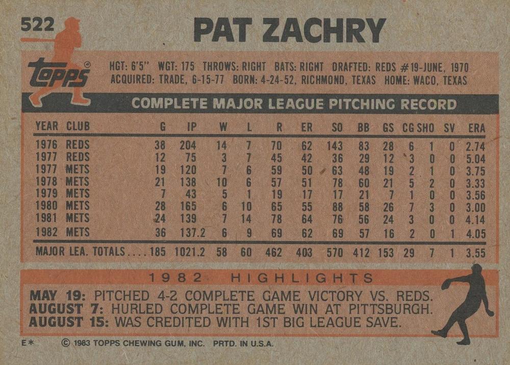Pat Zachry  baseball card collectible - Main Image 2