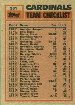 Cardinals Leaders / Checklist (Lonnie Smith / Joaquin Andujar)  baseball card collectible - Main Image 2