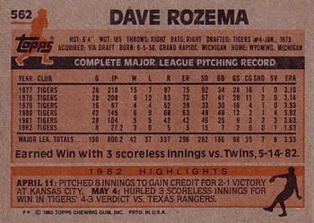 Dave Rozema  baseball card collectible - Main Image 2