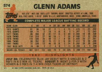 Glenn Adams  baseball card collectible - Main Image 2