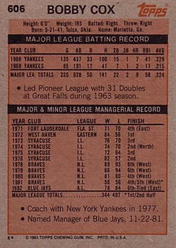 Bobby Cox  baseball card collectible - Main Image 2