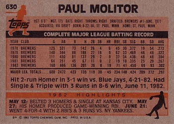 Paul Molitor  baseball card collectible - Main Image 2