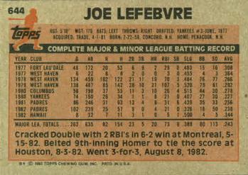 Joe Lefebvre  baseball card collectible - Main Image 2