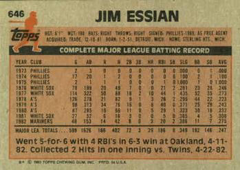 Jim Essian  baseball card collectible - Main Image 2