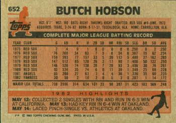Butch Hobson  baseball card collectible - Main Image 2