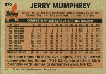 Jerry Mumphrey  baseball card collectible - Main Image 2