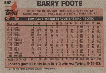 Barry Foote  baseball card collectible - Main Image 2