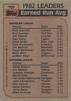 1982 Earned Run Average Leaders (Rick Sutcliffe / Steve Rogers)  baseball card collectible - Main Image 2