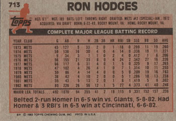 Ron Hodges  baseball card collectible - Main Image 2