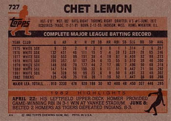 Chet Lemon  baseball card collectible - Main Image 2