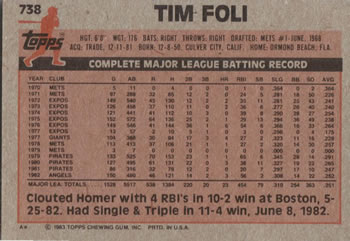Tim Foli  baseball card collectible - Main Image 2