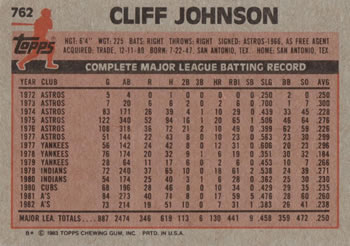 Cliff Johnson  baseball card collectible - Main Image 2
