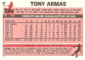 Tony Armas  baseball card collectible - Main Image 2