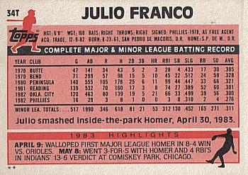 Julio Franco  baseball card collectible - Main Image 2