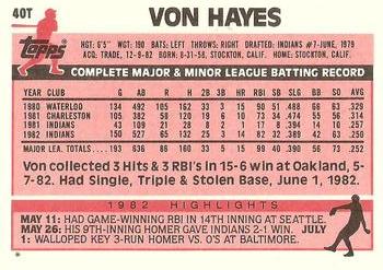 Von Hayes  baseball card collectible - Main Image 2