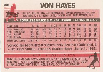 Von Hayes  baseball card collectible - Main Image 2
