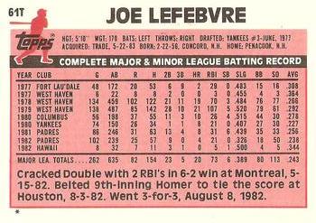 Joe Lefebvre  baseball card collectible - Main Image 2