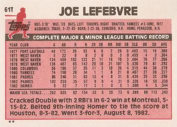 Joe Lefebvre  baseball card collectible - Main Image 2