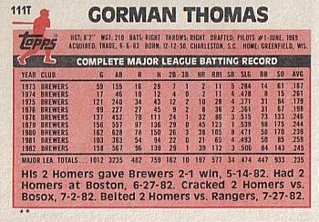 Gorman Thomas  baseball card collectible - Main Image 2