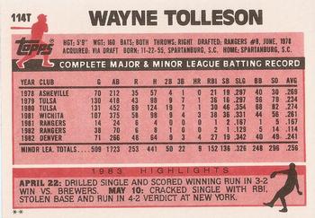 Wayne Tolleson  baseball card collectible - Main Image 2