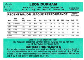 Leon Durham  baseball card collectible - Main Image 2