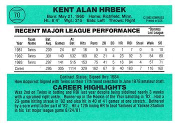 Kent Hrbek  baseball card collectible - Main Image 2