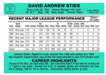 Dave Stieb  baseball card collectible - Main Image 2